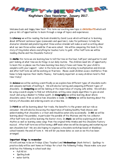 Kingfishers Spring Term Newsletter – Chocolate