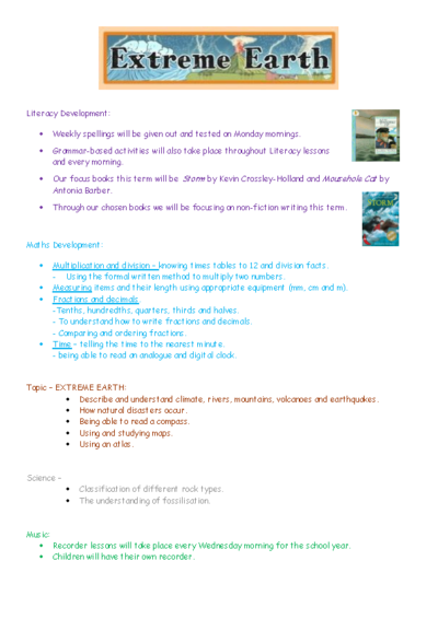 Puffins Spring Term Newsletter – Extreme Earth