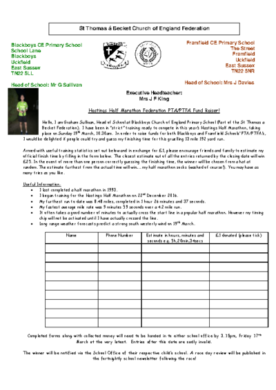 Hastings Half Marathon Federation PTA/PTFA Fund Raiser!