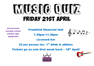 Music Quiz on Friday 21st April