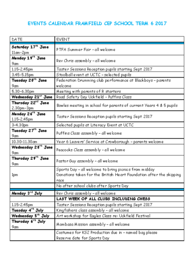 Events Until End of Term