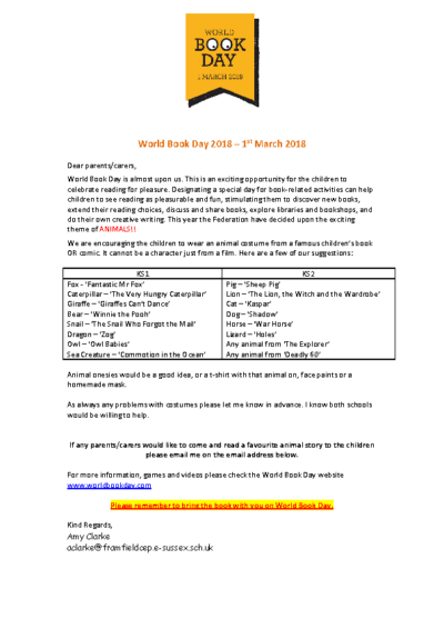 World Book Day now on 6th March