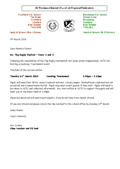 Tag Rugby Years 3 & 4 2018