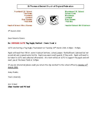 Tag Rugby Years 5 & 6 2018