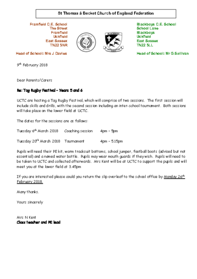 Tag Rugby years 5 and 6 2018