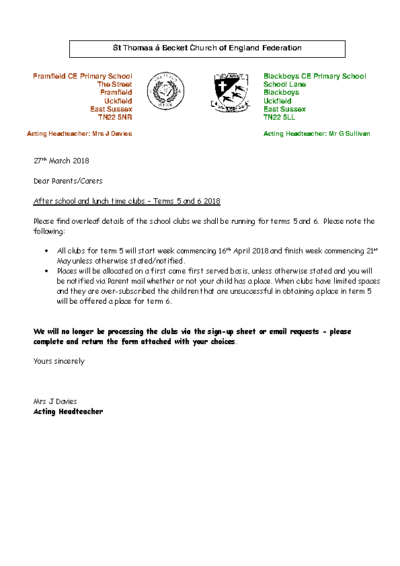 Clubs for Term 5 & 6