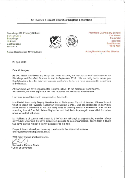 Appointment of New Headteachers