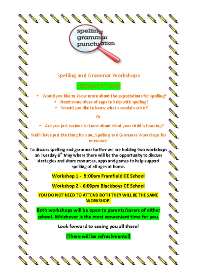 Spelling & Grammar Workshops on 8th May