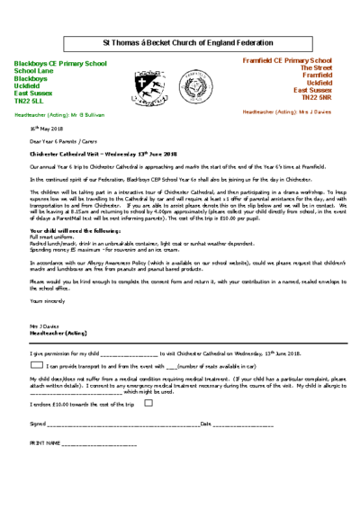 Y6 Chichester Cathedral Visit on 13th June