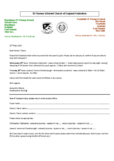 Key Events for Year 6