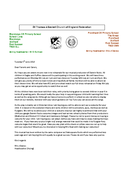 Eagles Costume Letter