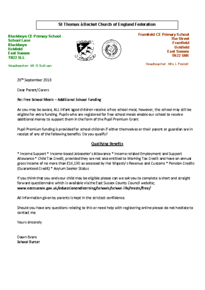 Free School Meals – Additional School Funding