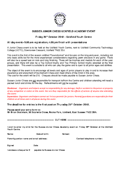 Sussex Junior Chess Uckfield Academy Event on 26th October