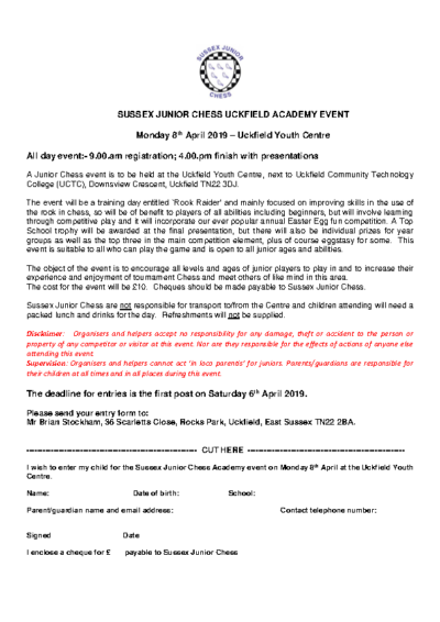 Sussex Junior Chess Uckfield Academy Event on 8th April