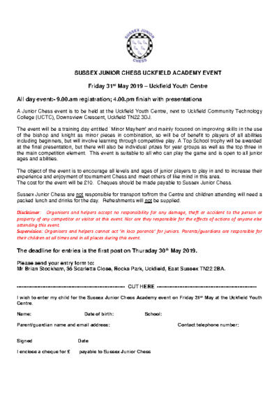 Sussex Junior Chess Uckfield Academy Event on 31st May