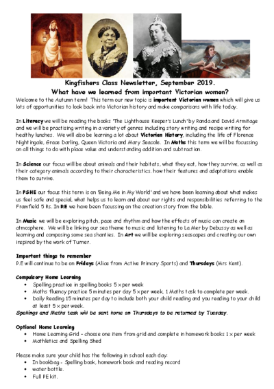 Kingfishers Curriculum Newsletter Autumn Term 2019-20