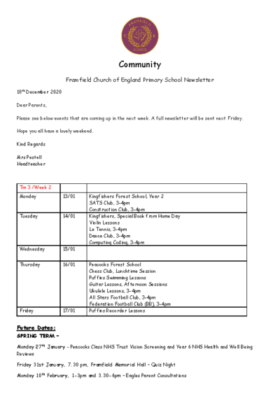 Events for Next Week