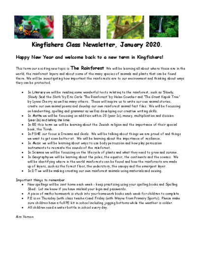 Kingfishers Curriculum Newsletter Spring Term 2019-20