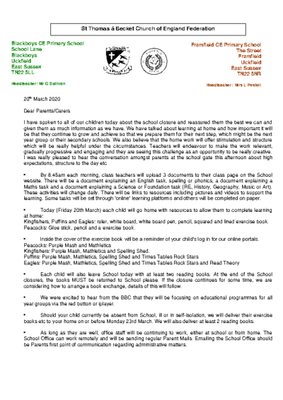 Home Learning from 23rd March