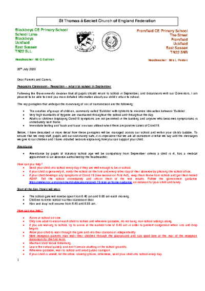 Peacocks – Returning to School in September