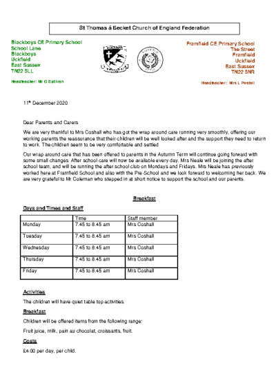 Wrap Around Care for Term 3 & Booking Form
