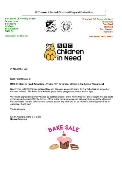 BBC Children in Need Bake Sale