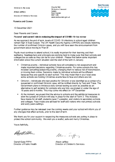 Parents’ and carers’ role in reducing the impact of COVID-19 this winter