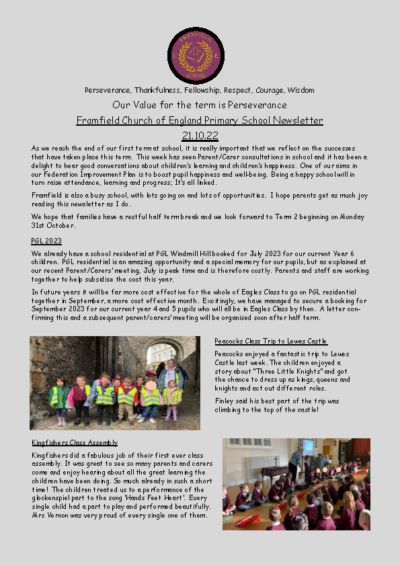 Newsletter 21st October 2022