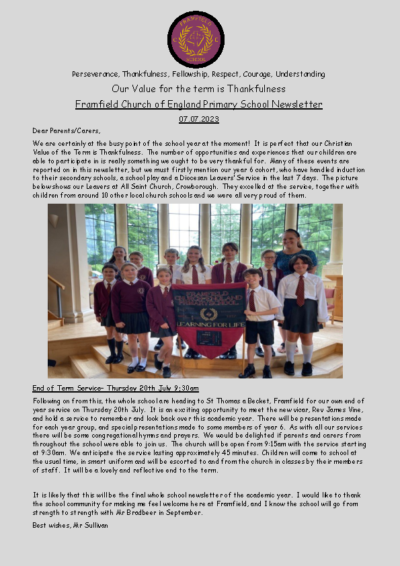 Newsletter 7th July