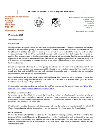 Newsletter 8th September 2024