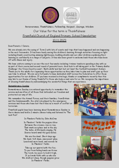 Newsletter 10th November 2024