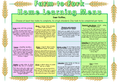 Puffins Term 3 Home Learning Menu