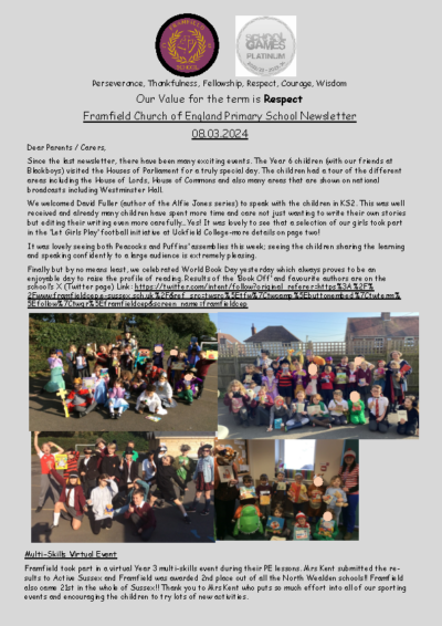 Newsletter 8th March 2024