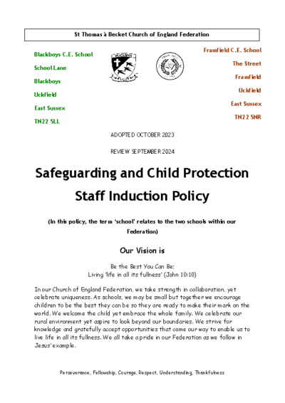 Safeguarding and Child Protection Staff Induction Policy
