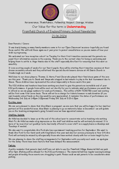 Newsletter 21st June