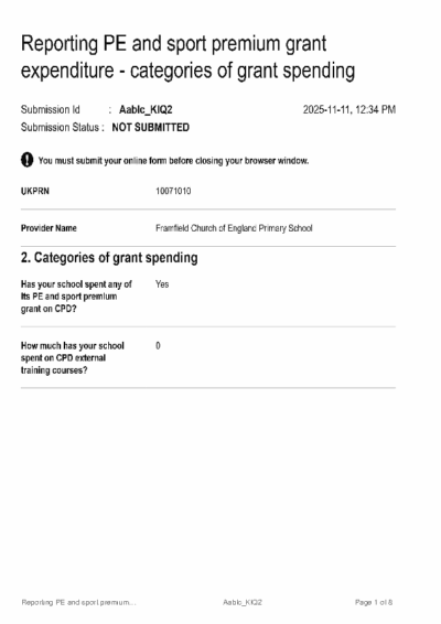 Reporting PE and sport premium grant expenditure – categories of grant spending