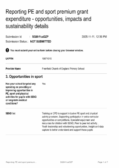 Reporting PE and sport premium grant expenditure – opportunities, impacts and sustainability details