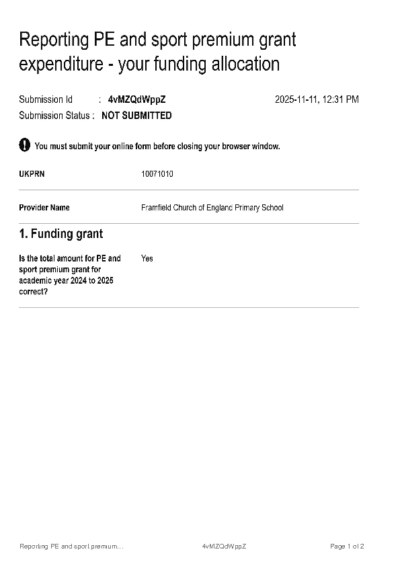 Reporting PE and sport premium grant expenditure – your funding allocation