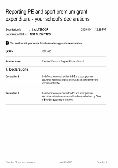 Reporting PE and sport premium grant expenditure – your school’s declarations