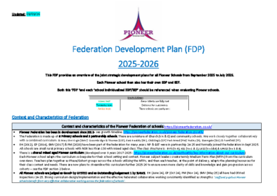 Pioneer Federation Development Plan (FDP) – 2025-26