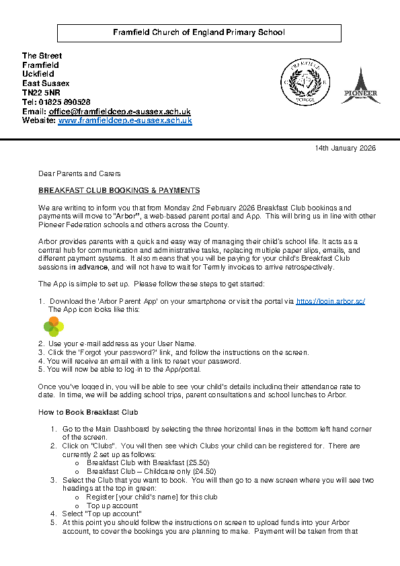 Arbor Introduction Letter to Breakfast Club Parents Jan 2026