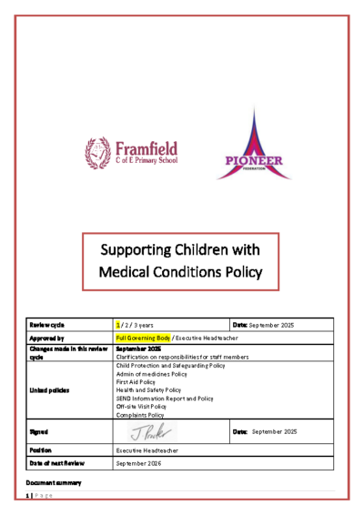 Supporting Children with Medical Conditions Policy